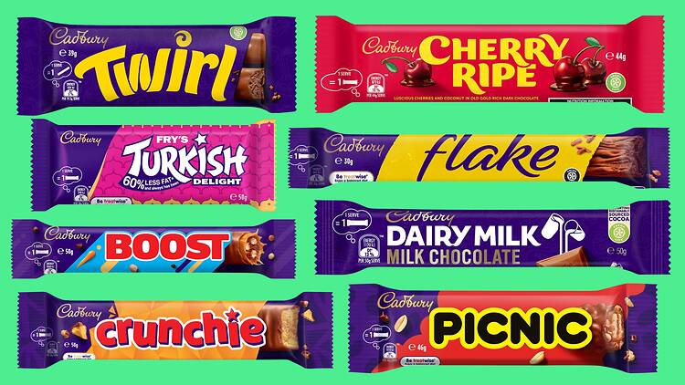 Collage of chocolate bar brands