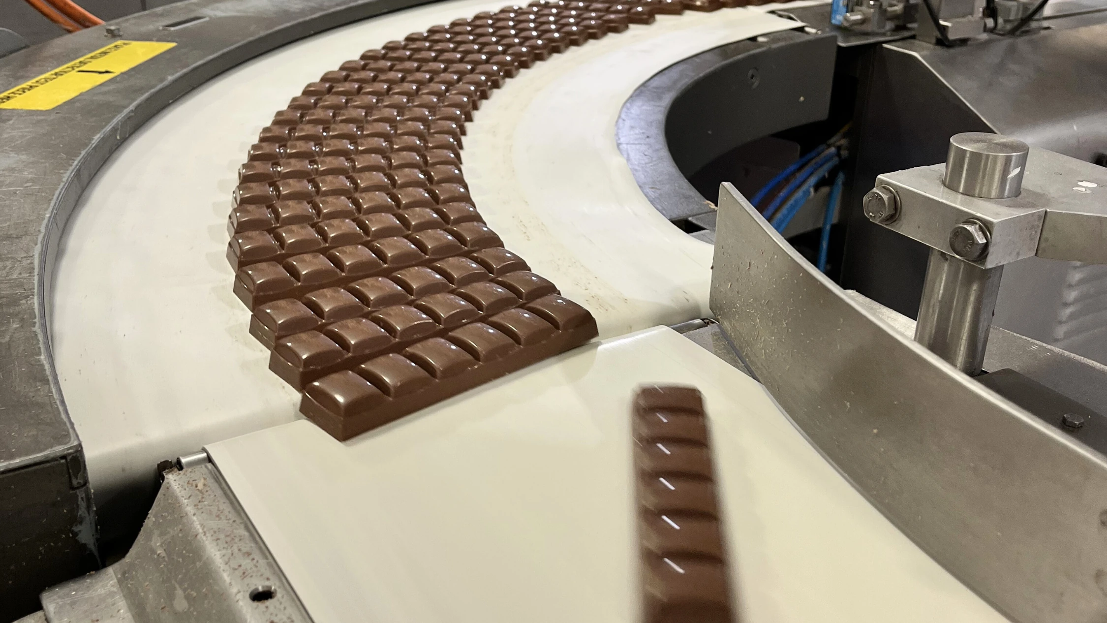 Chocolate bars on production line