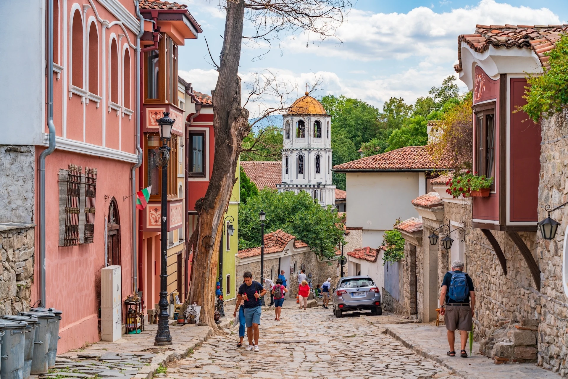 Plovdiv, Bulgaria - August 08 2023: Architecture of the Bulgarian Revival style in the old town of Plovdiv, Bulgaria