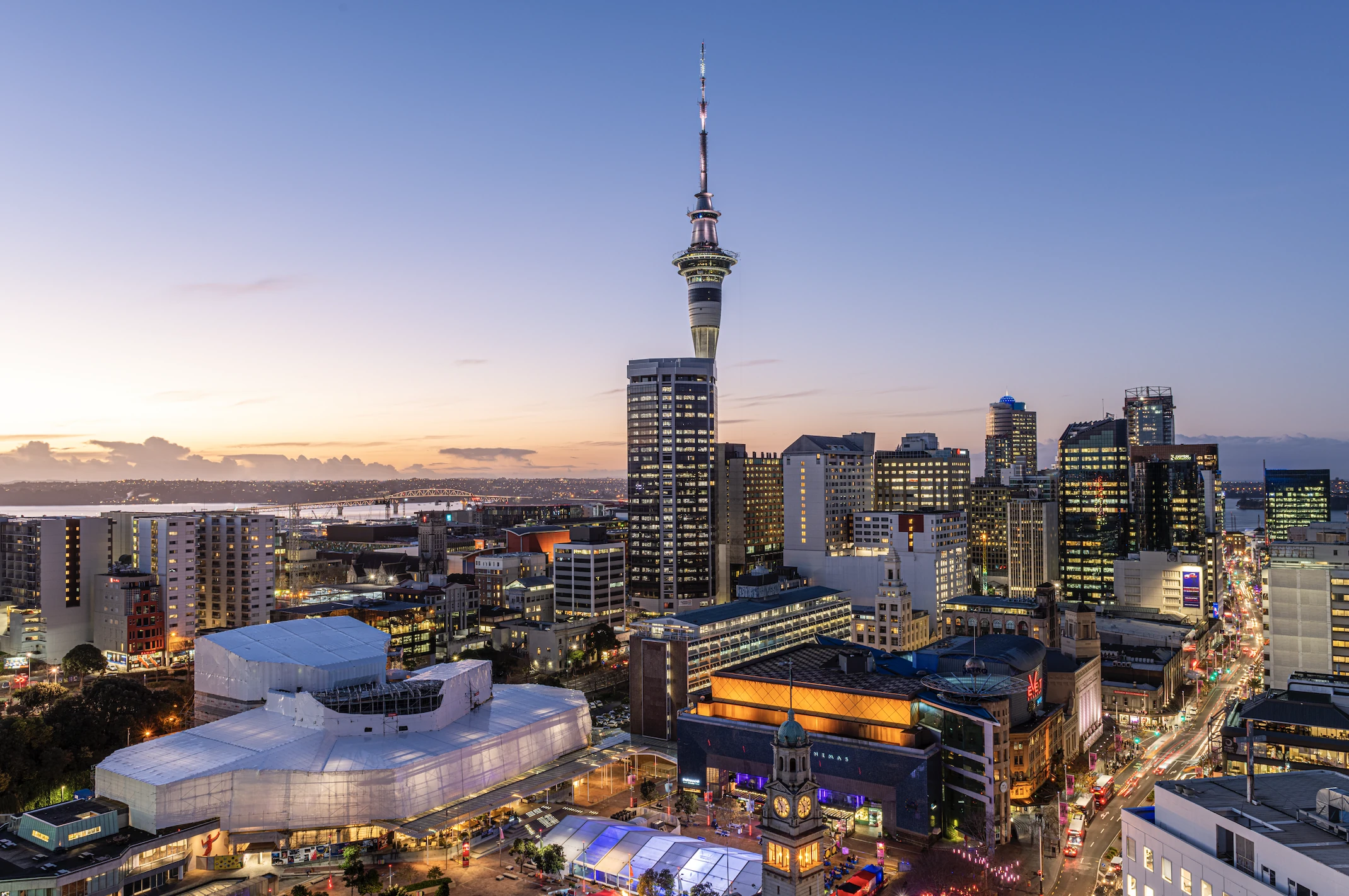 Auckland city at twilight