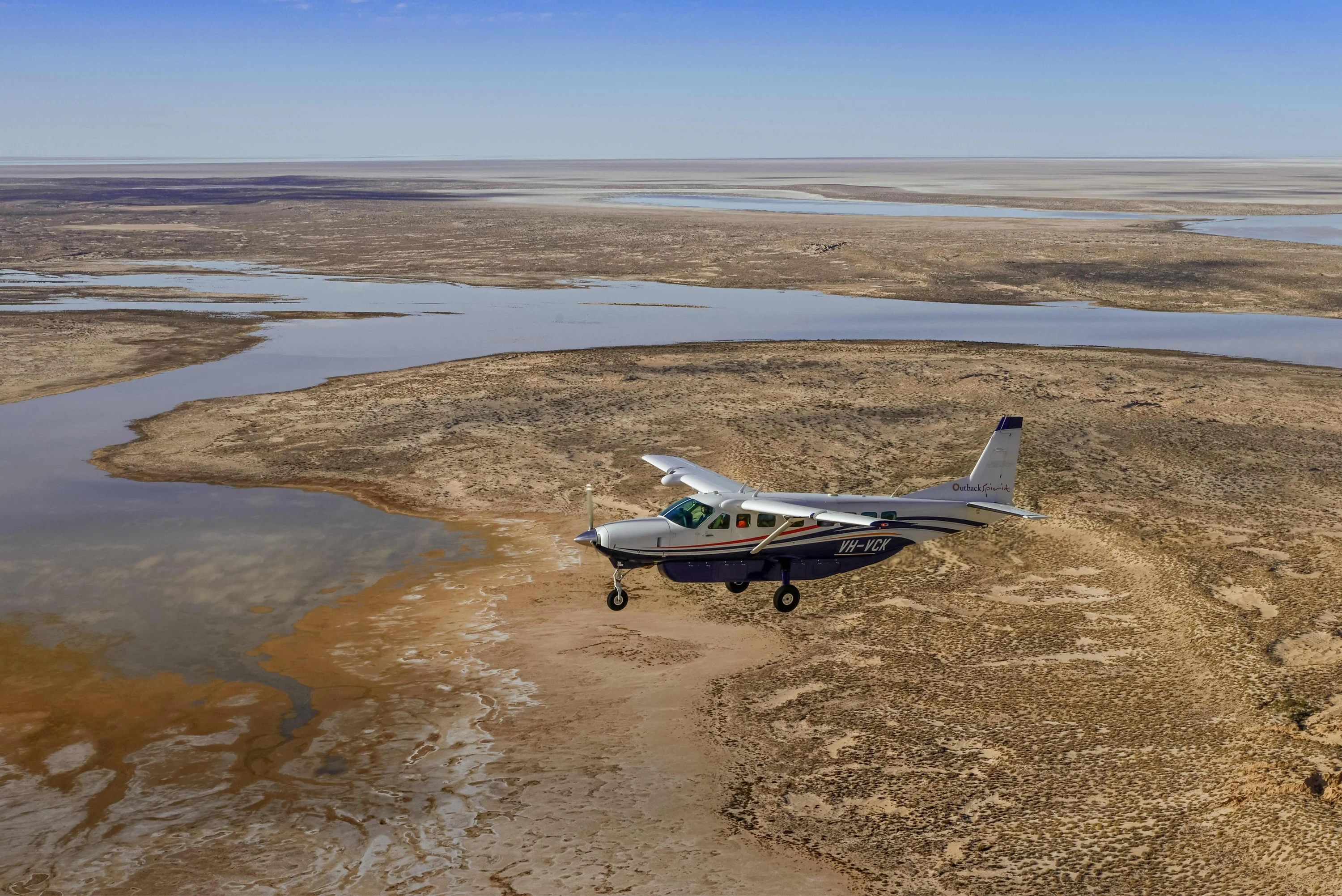 Scenic flight over lake