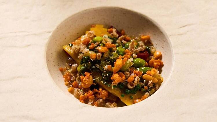 Dal-stuffed ravioli by Masque, ranked 15 on the Asia's 50 Best Restaurants list, in Mumbai.