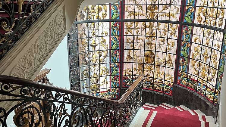 The stained-glass staircase at Hospes Infante Sagres Porto