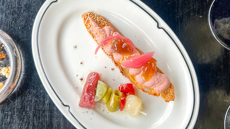 A plate of food at Ruzia's Wine.