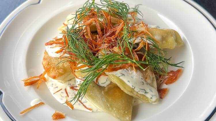 A plate of pierogi at Ruzia's Wine.