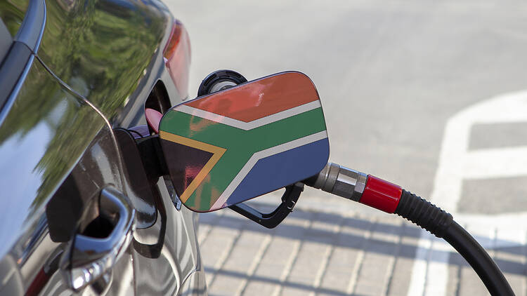 Flag of South Africa on the car's fuel tank filler flap