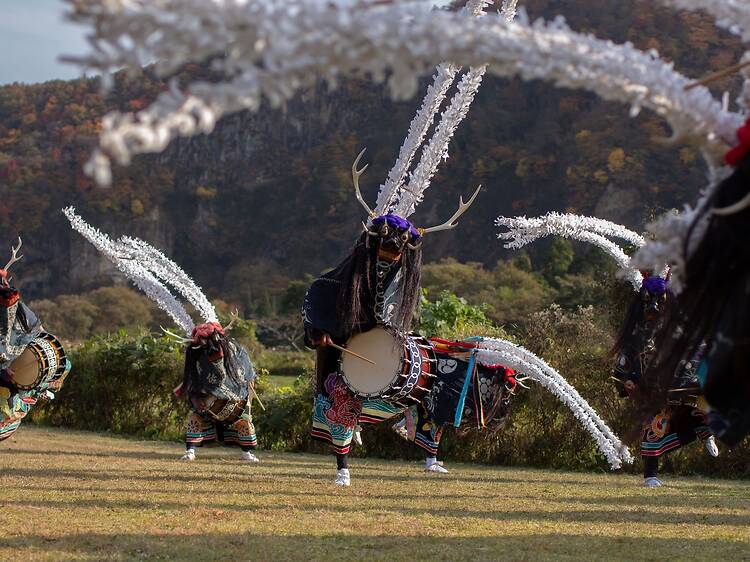Traditional Shishi Odori deer dance performance Traditional Shishi Odori deer dance performance