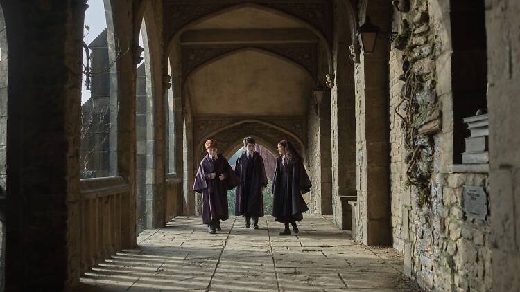 HBO Max's Harry Potter HBO Max's Harry Potter still features the three main characters in a hallway at Hogwarts