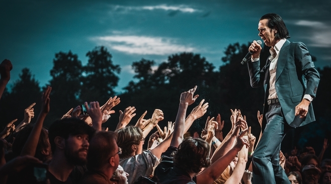 Nick Cave performing at All Points East in 2022