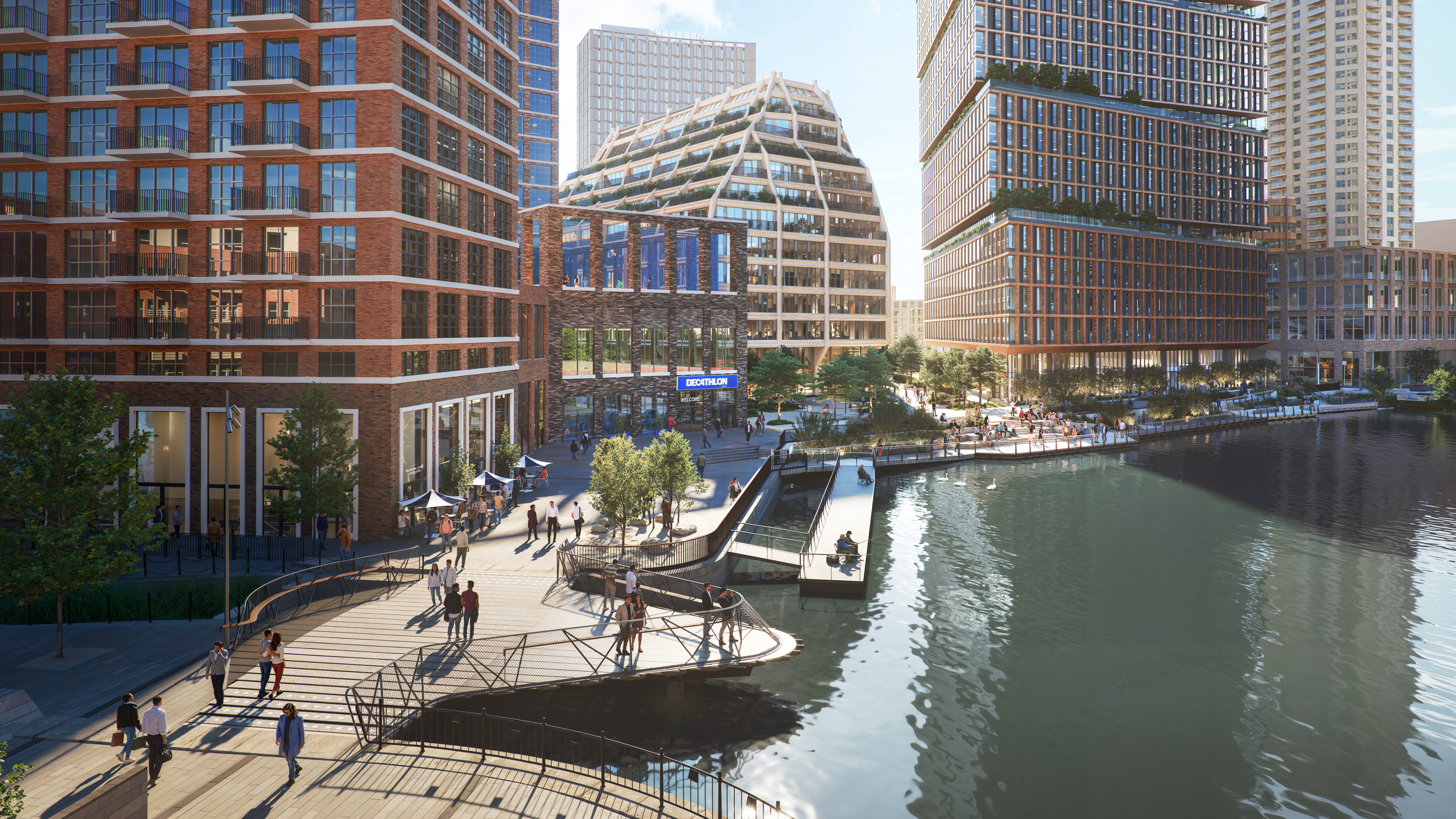 Rendering of the new Albion Bridge in Canada Water next to the Decathlon