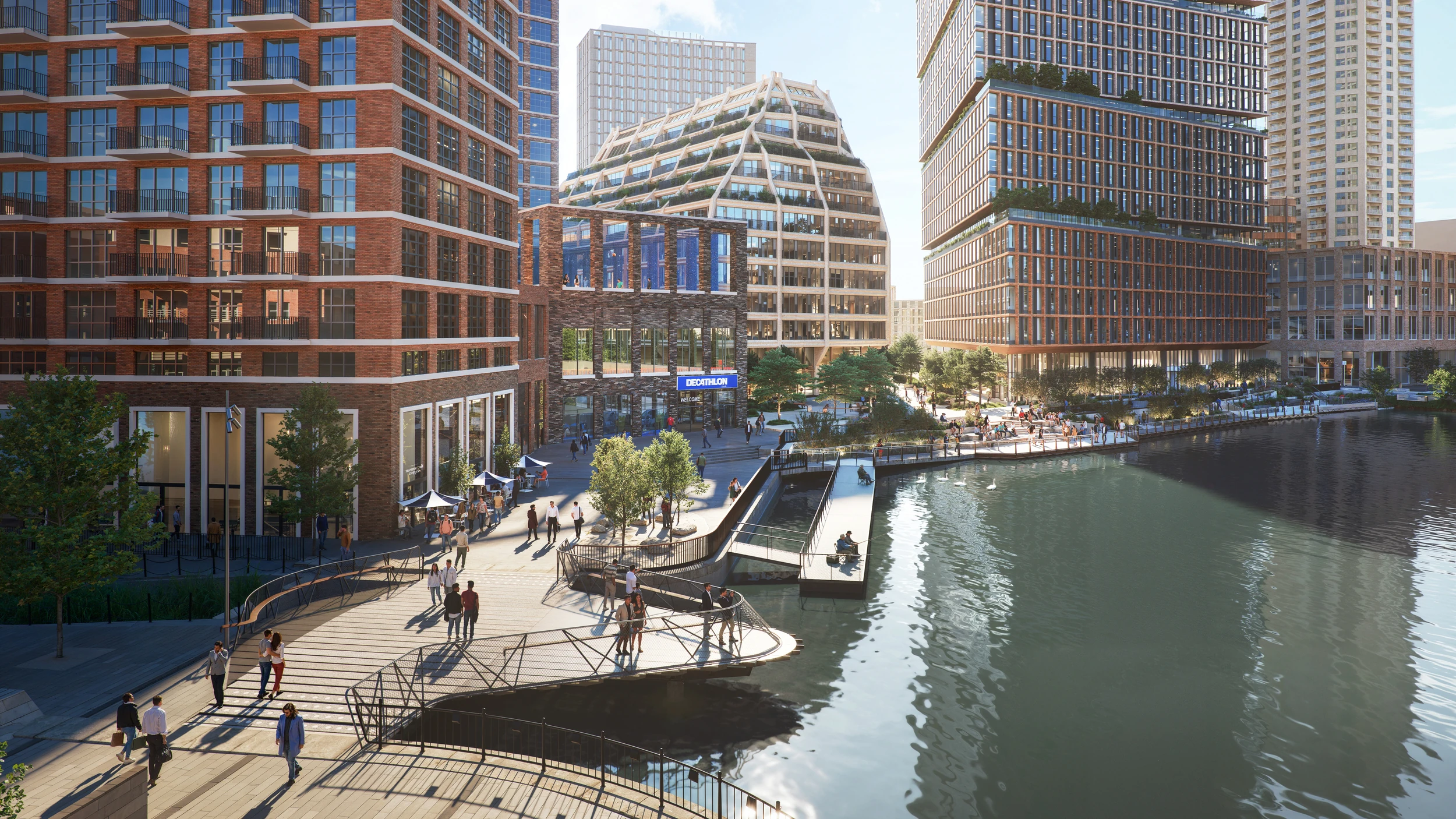 Rendering of the new Albion Bridge in Canada Water next to the Decathlon