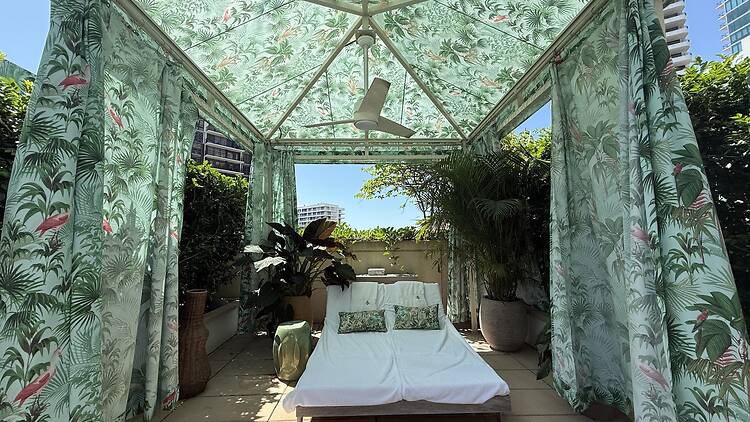 Chic, PatBo-designed cabana at the Four Seasons Hotel Miami