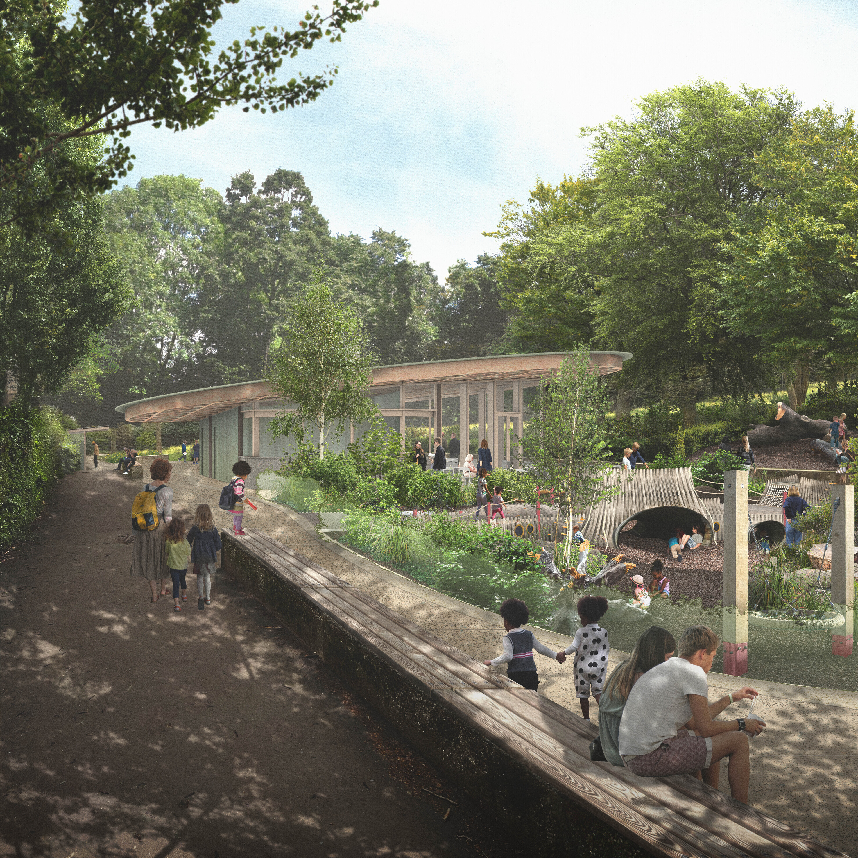 Rendering of the new play area with cafe in the background