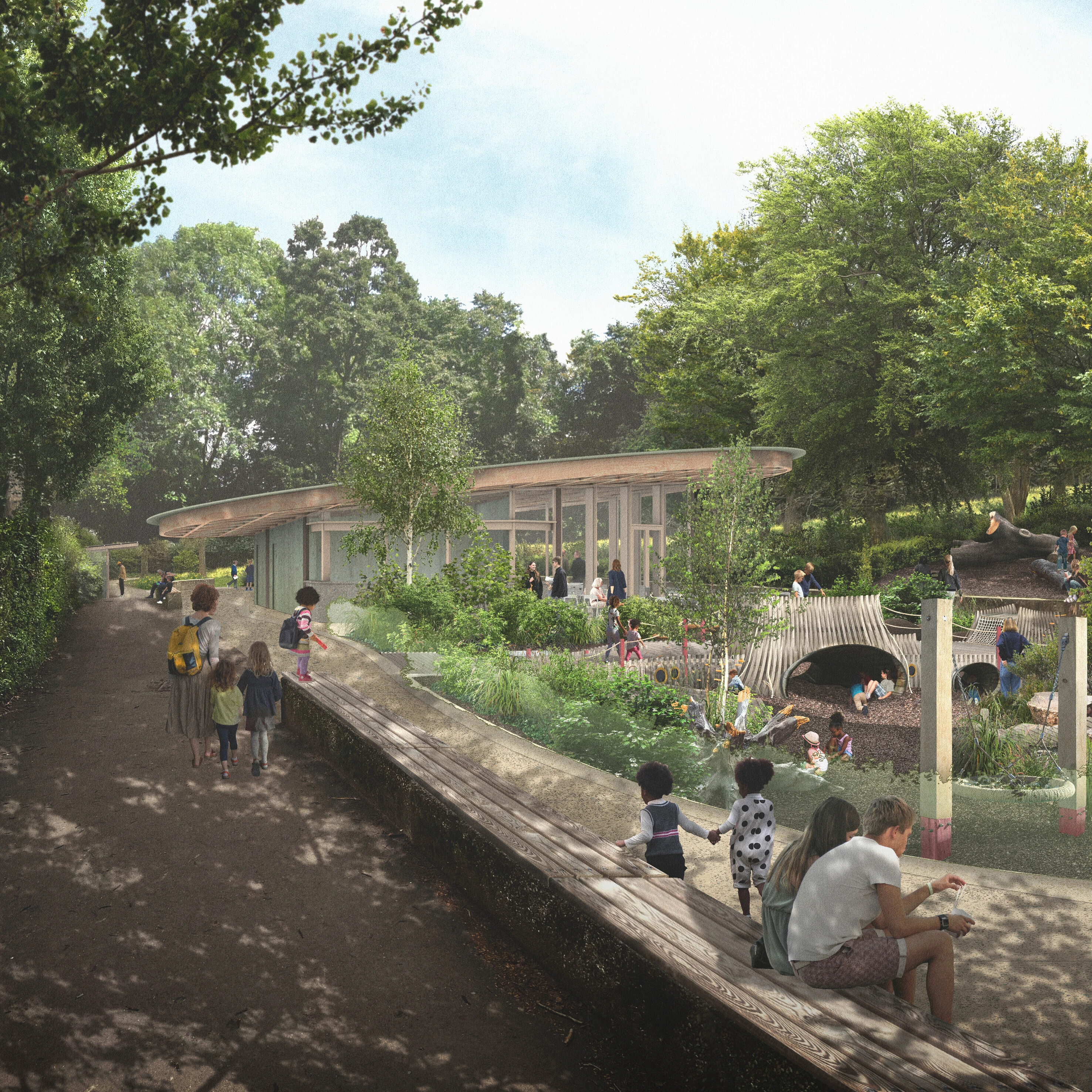 Rendering of the new play area with cafe in the background