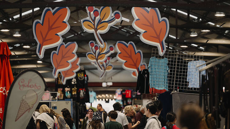 Autumn leaf decorations at a market