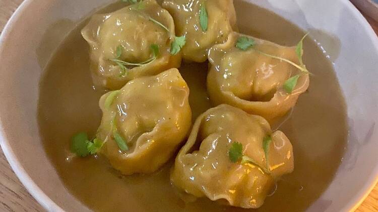 crab prawn dumplings in lobster bisque at Jules Lane Cove