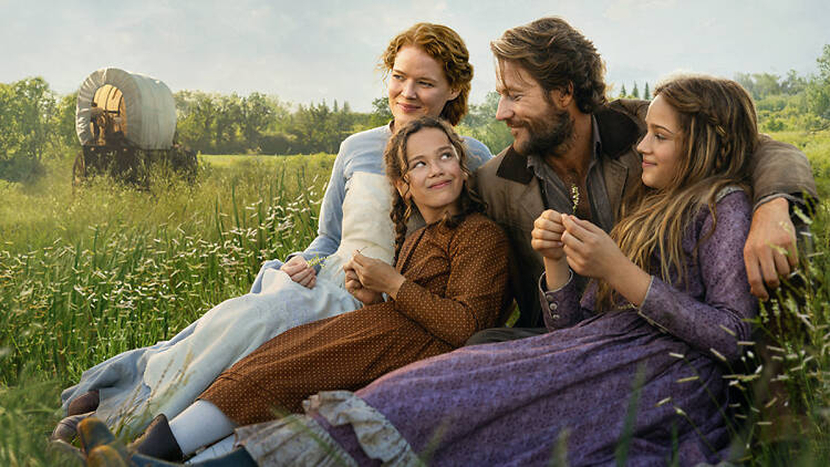 Key art for Little House on the Prarie on Netflix shows the family of four in a field together