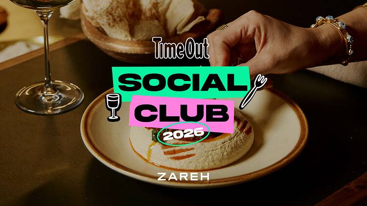 A photo from a restaurant with these words on top: Time Out Social Club 2026 Zareh
