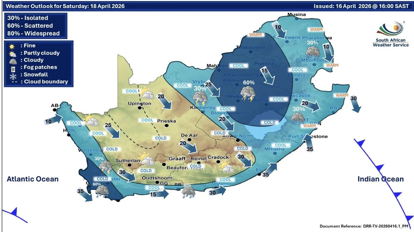 SAWS - Second cold front forecast for Sunday. 