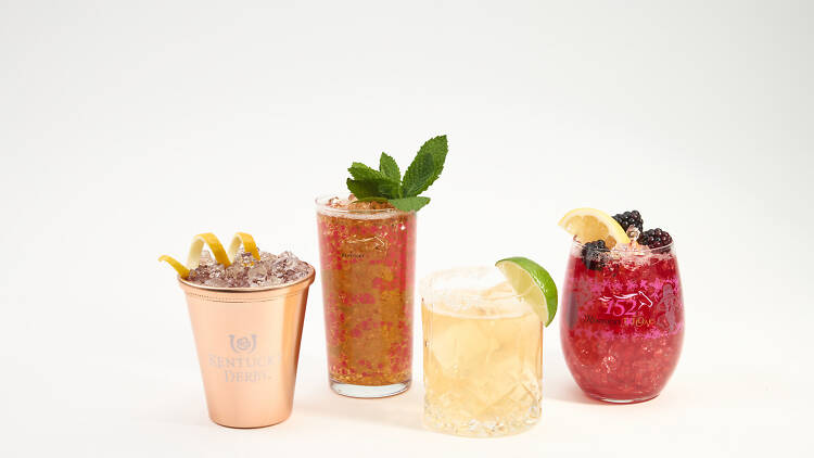 Four Kentucky Derby cocktails in a lineup