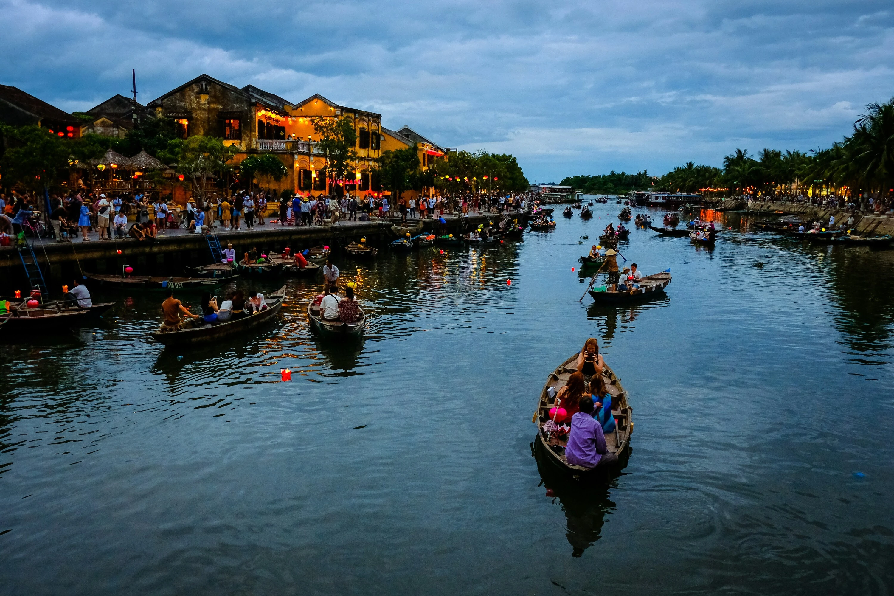 Boats on water at night
