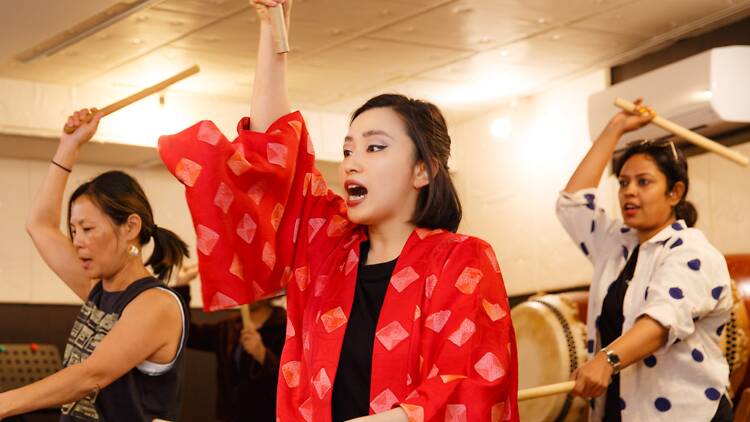 Eva teaching a taiko class