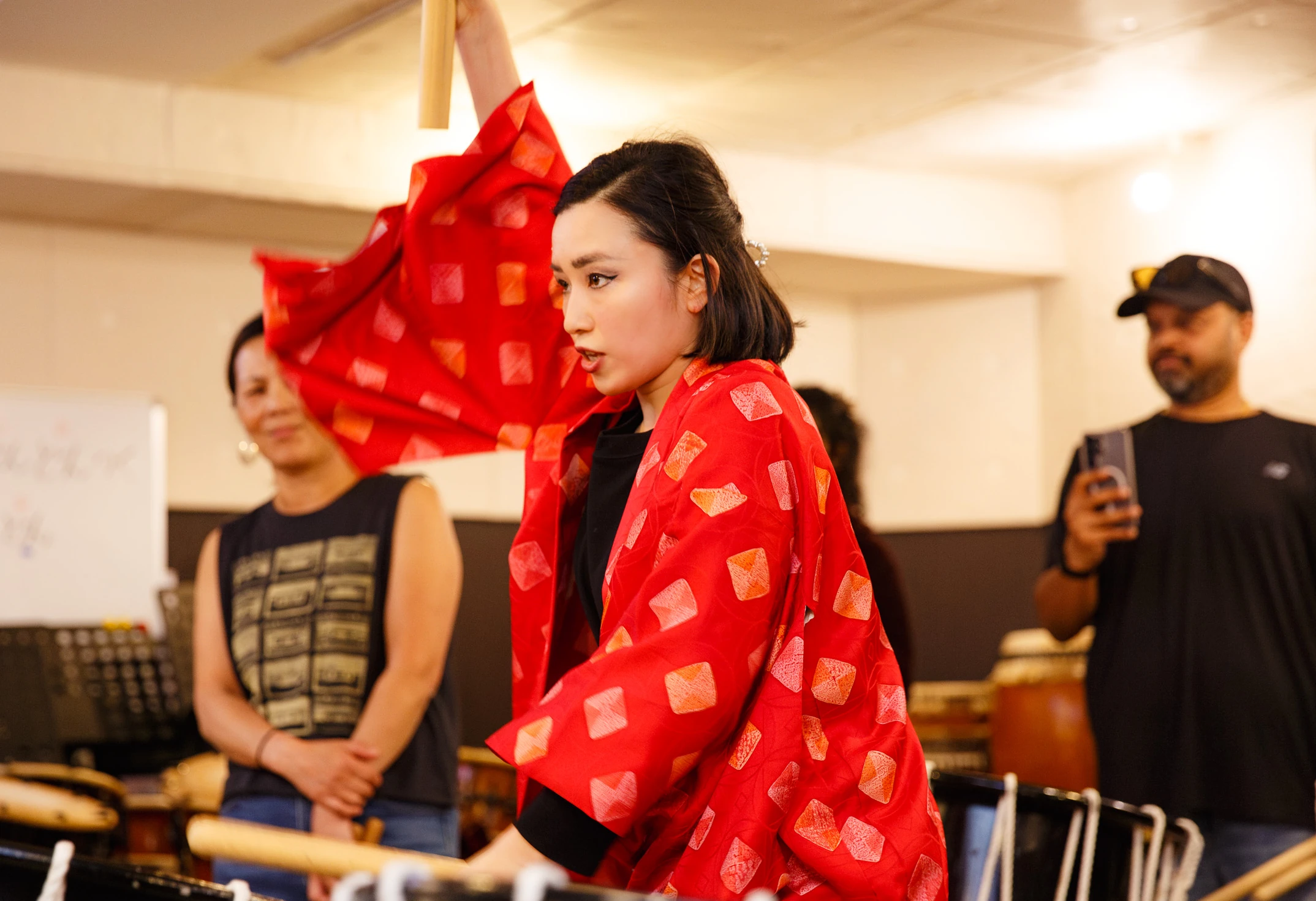 Eva playing the taiko drums