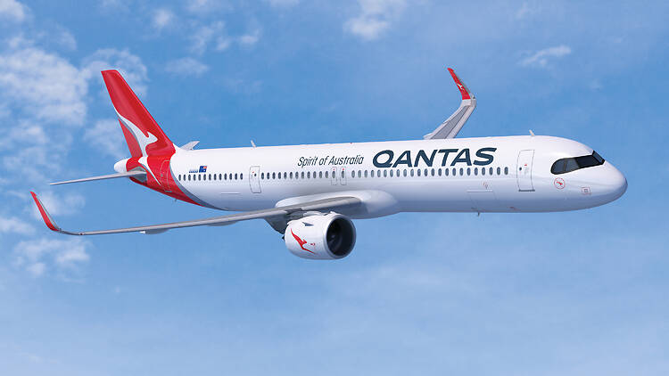 Qantas plane in sky