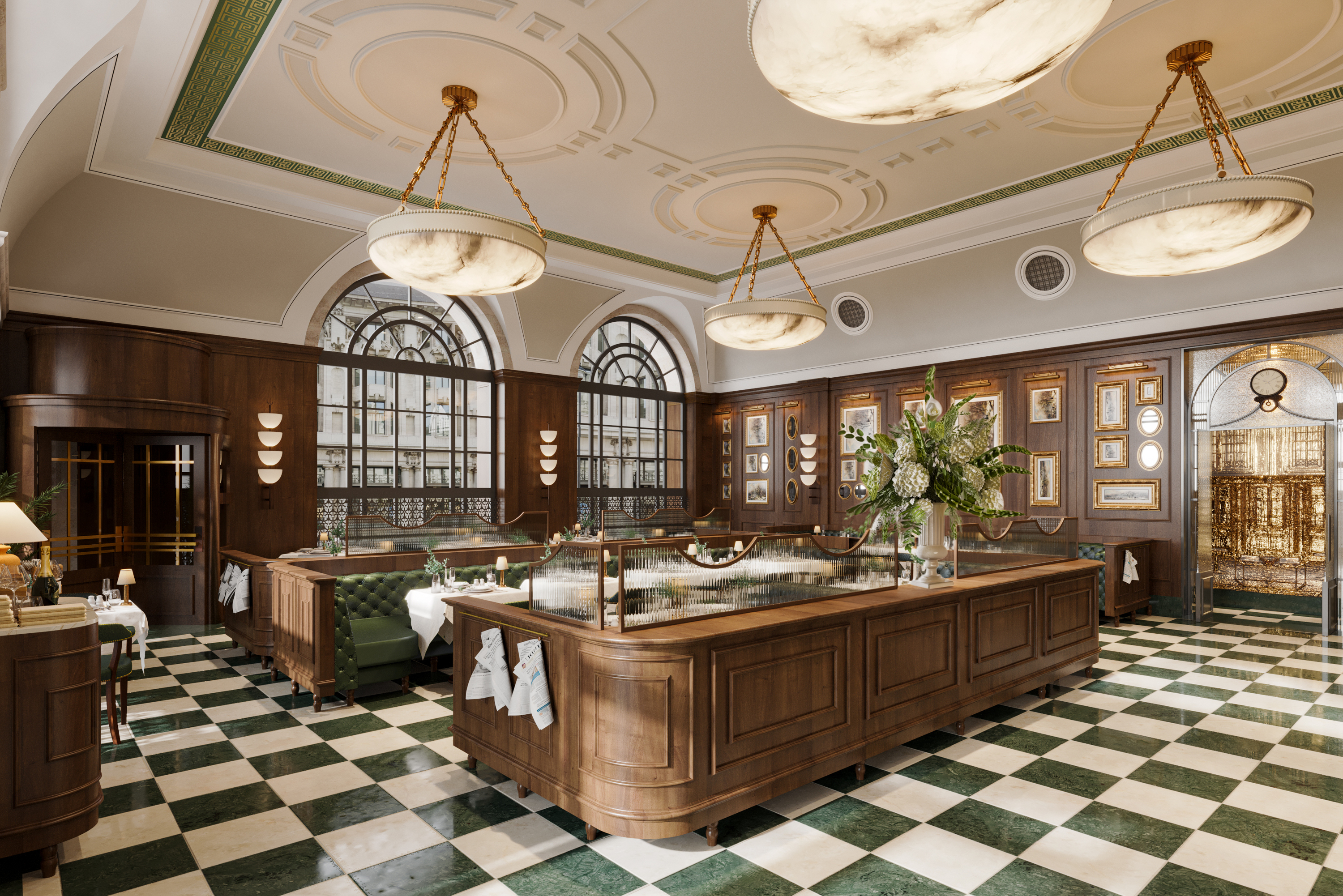 Render of new dining room in Wolseley hotel, Mayfair