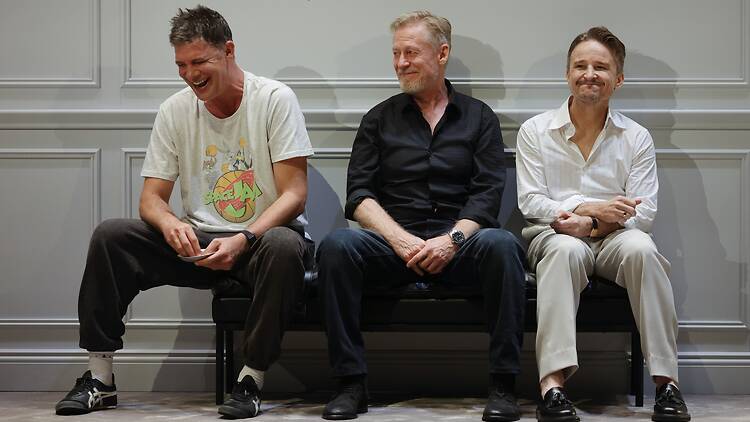 Richard Roxburgh, Damon Herriman and Toby Schmitz on stage in 'Art'.