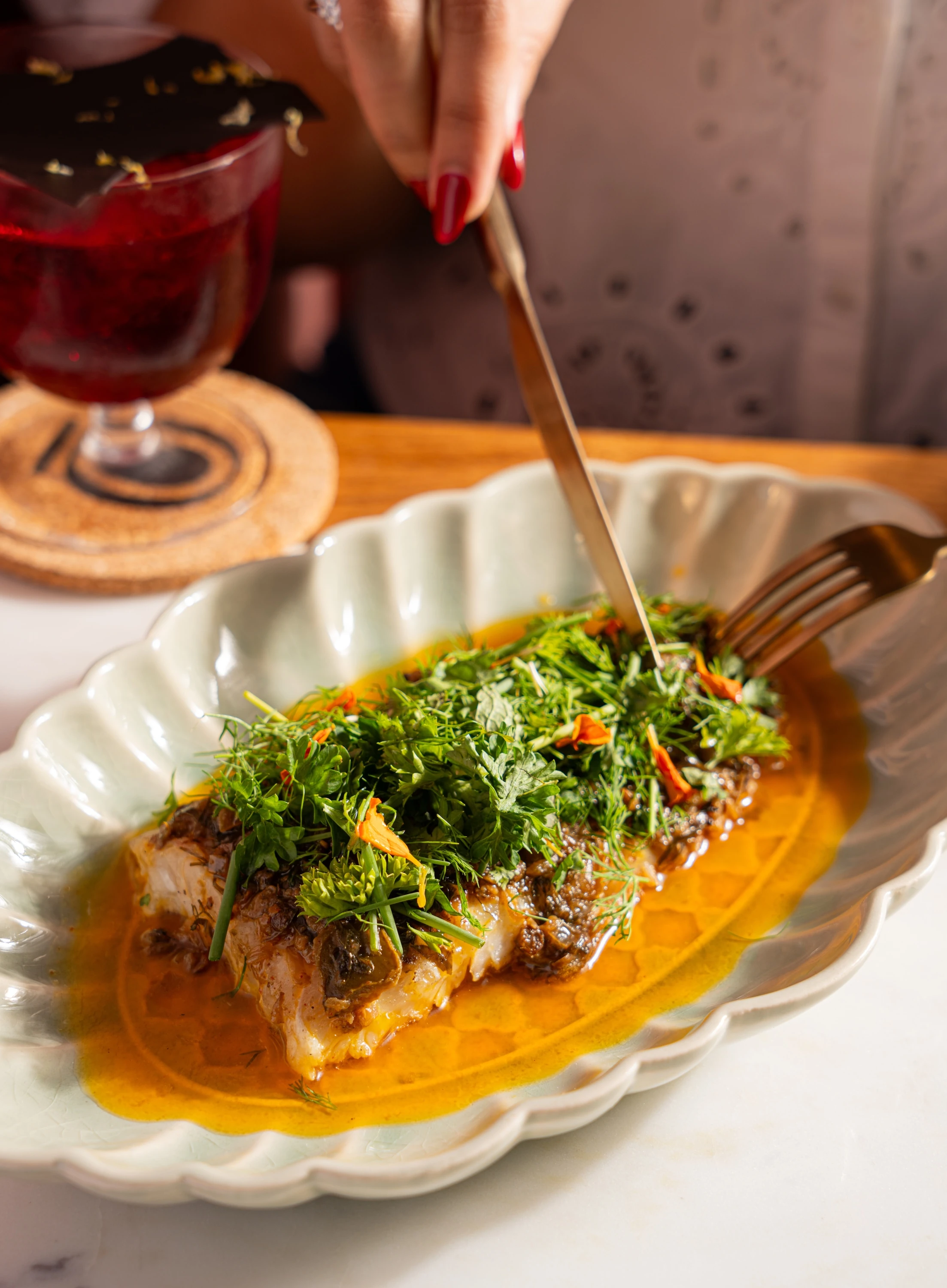The barramundi at HŌM Theatre, a 7-seater chef's table that only takes prebookings