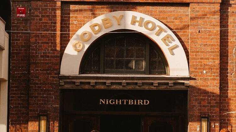 The entrance to the Godby Hotel.