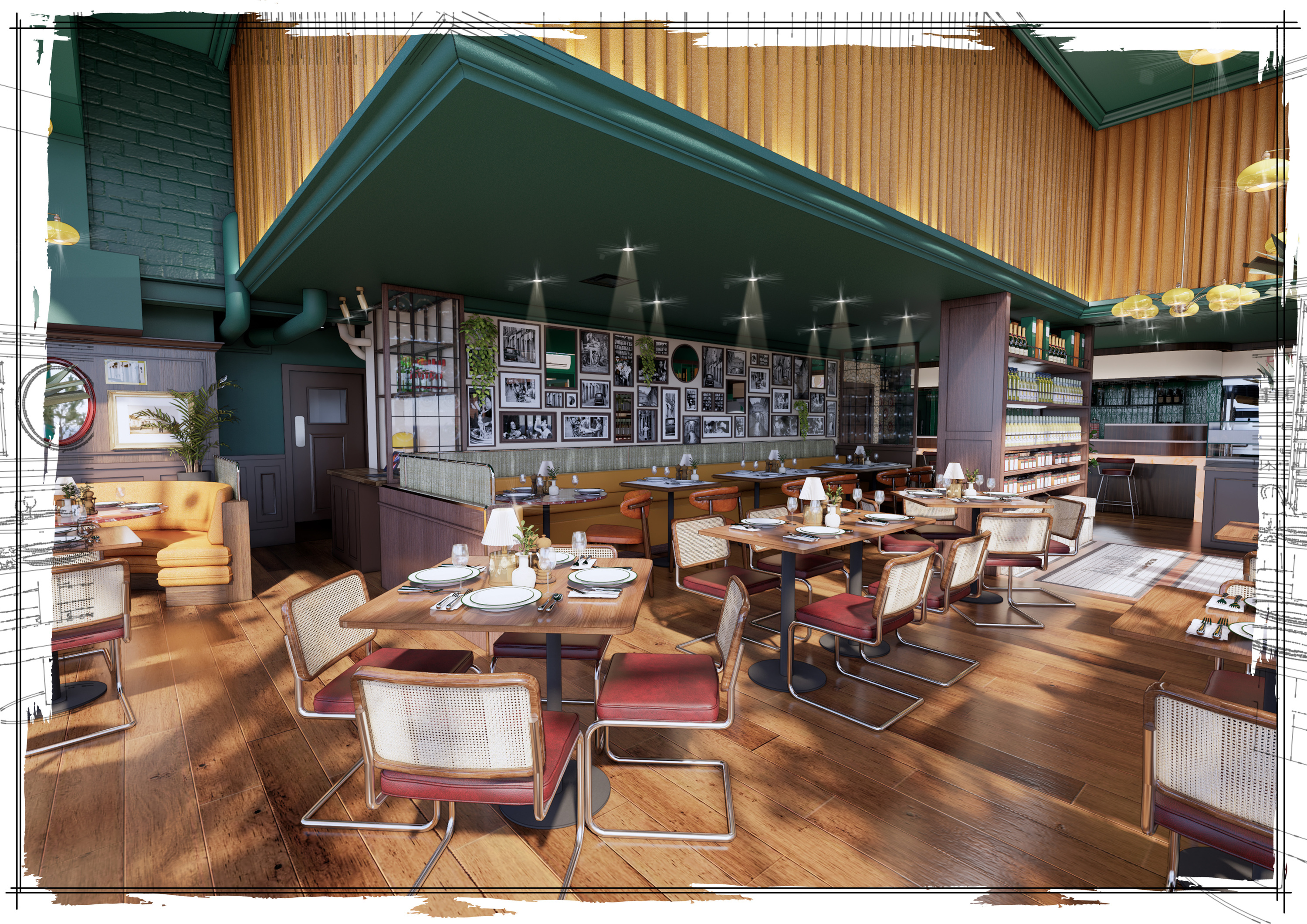 Render of tables and layout at Rossella Muswell Hill