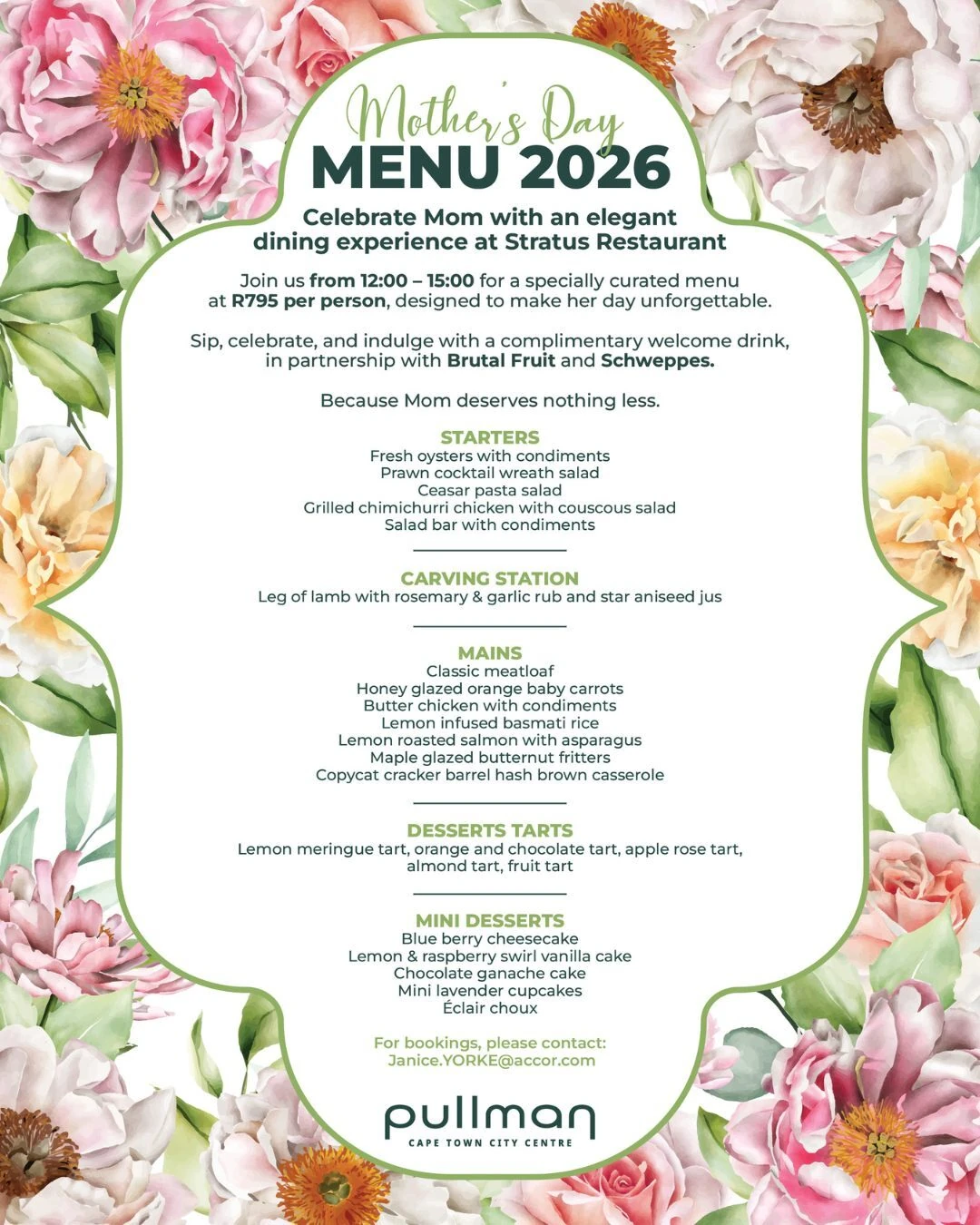 Pullman Cape Town's Mother's Day menu