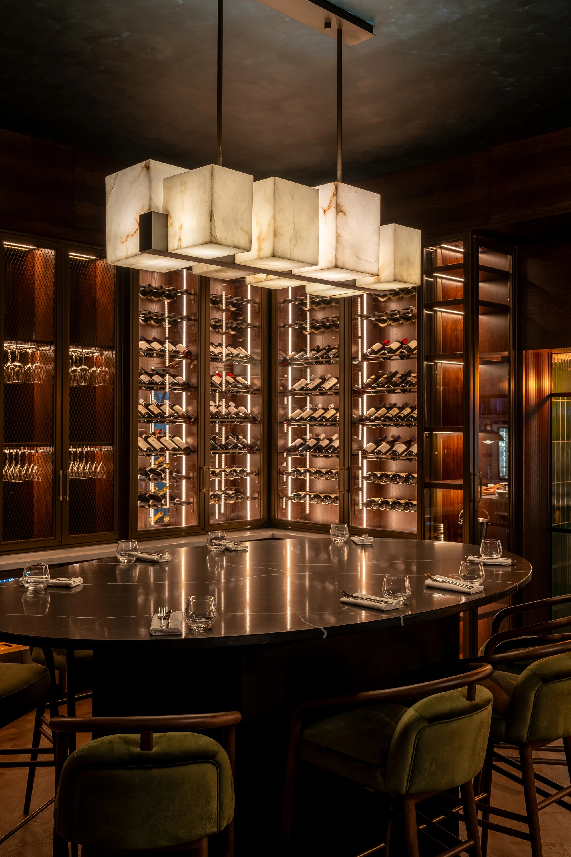 Large dining table and wine cellar at Blok in South Wales