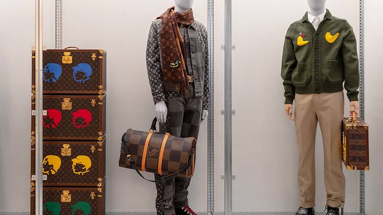 Mannequins wearing outfits from Bape’s Louis Vuitton collection on display at ‘NIGO: From Japan with Love’ at the Design Museum