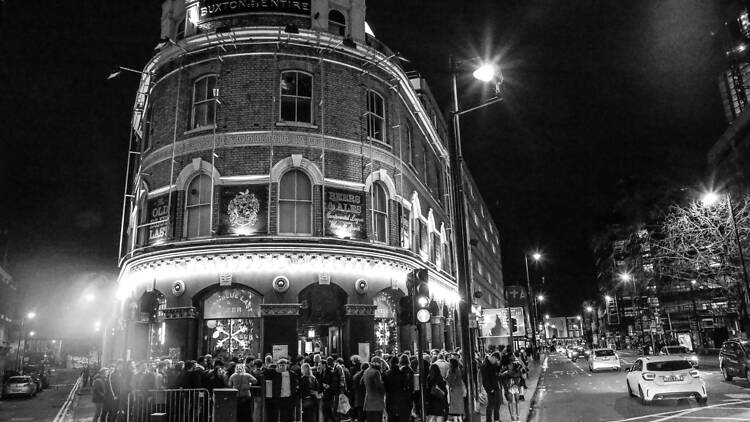 Crowd standing outside the Old Blue Last, Shoreditch 