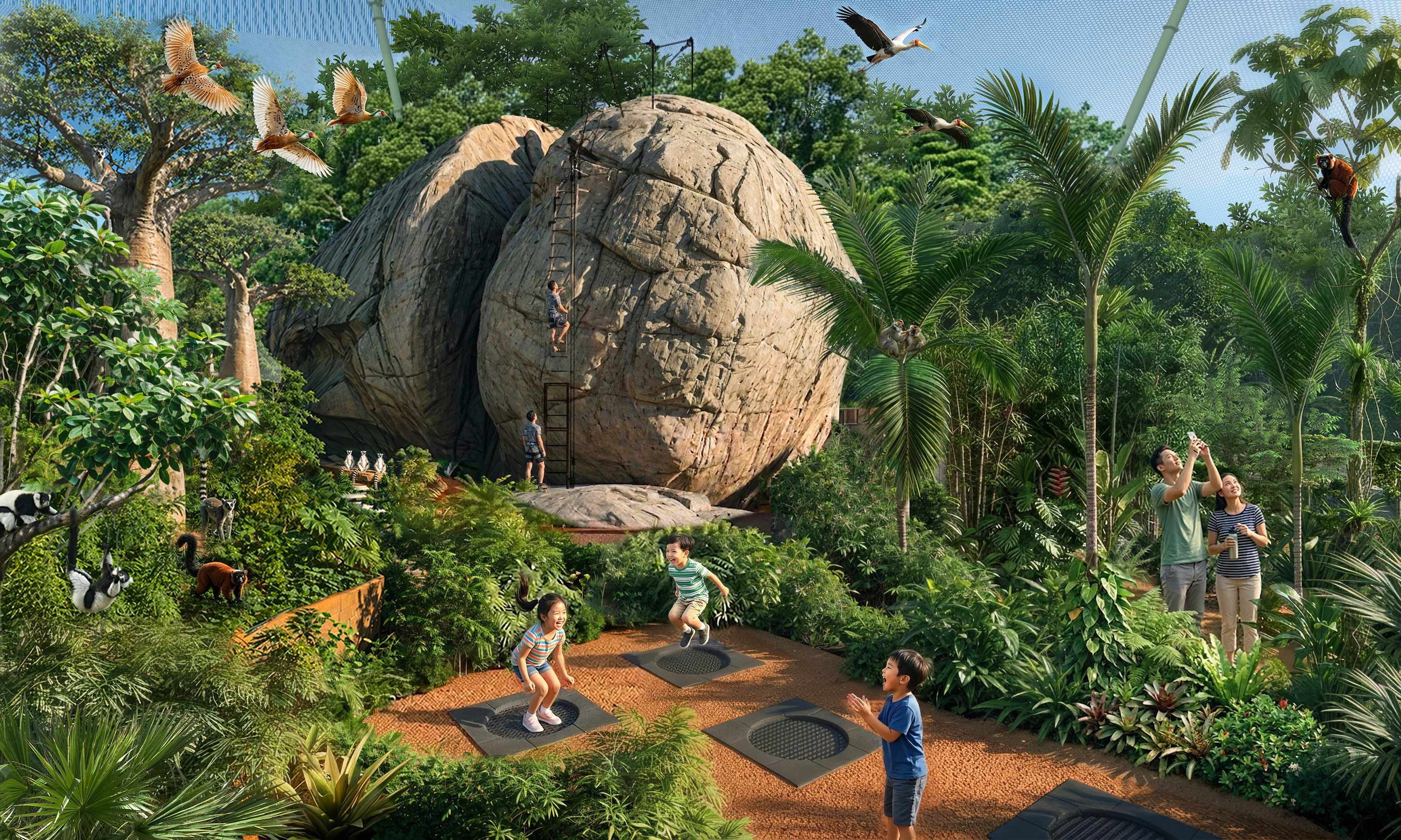 Image 2 - (Artists' Impression) Scale the heights on Split Rock Summit at Lemur Land. Credit_ Mandai Wildlife Group