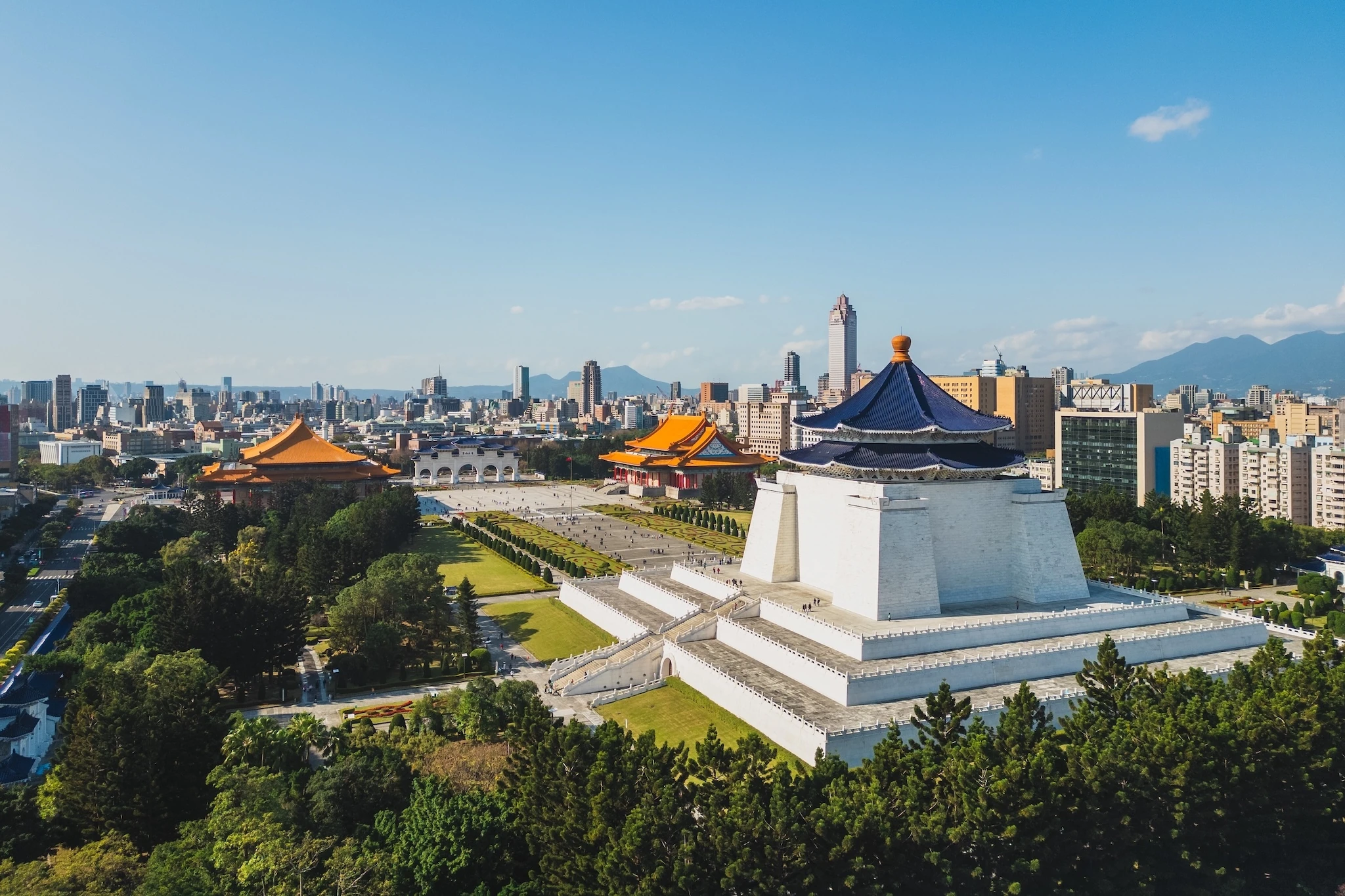 Aerial view of Chiang Kai Shek Memorial Hall in Taipei, Taiwan