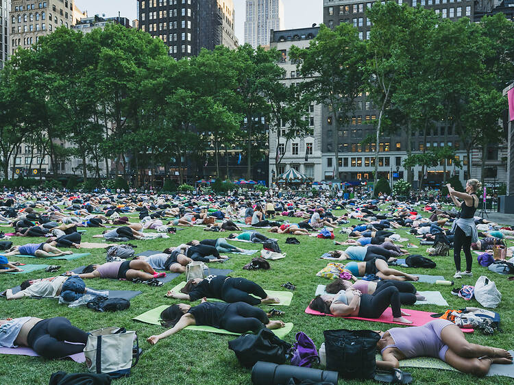 Free yoga in Bryant Park is back for the season! Check out the full schedule
