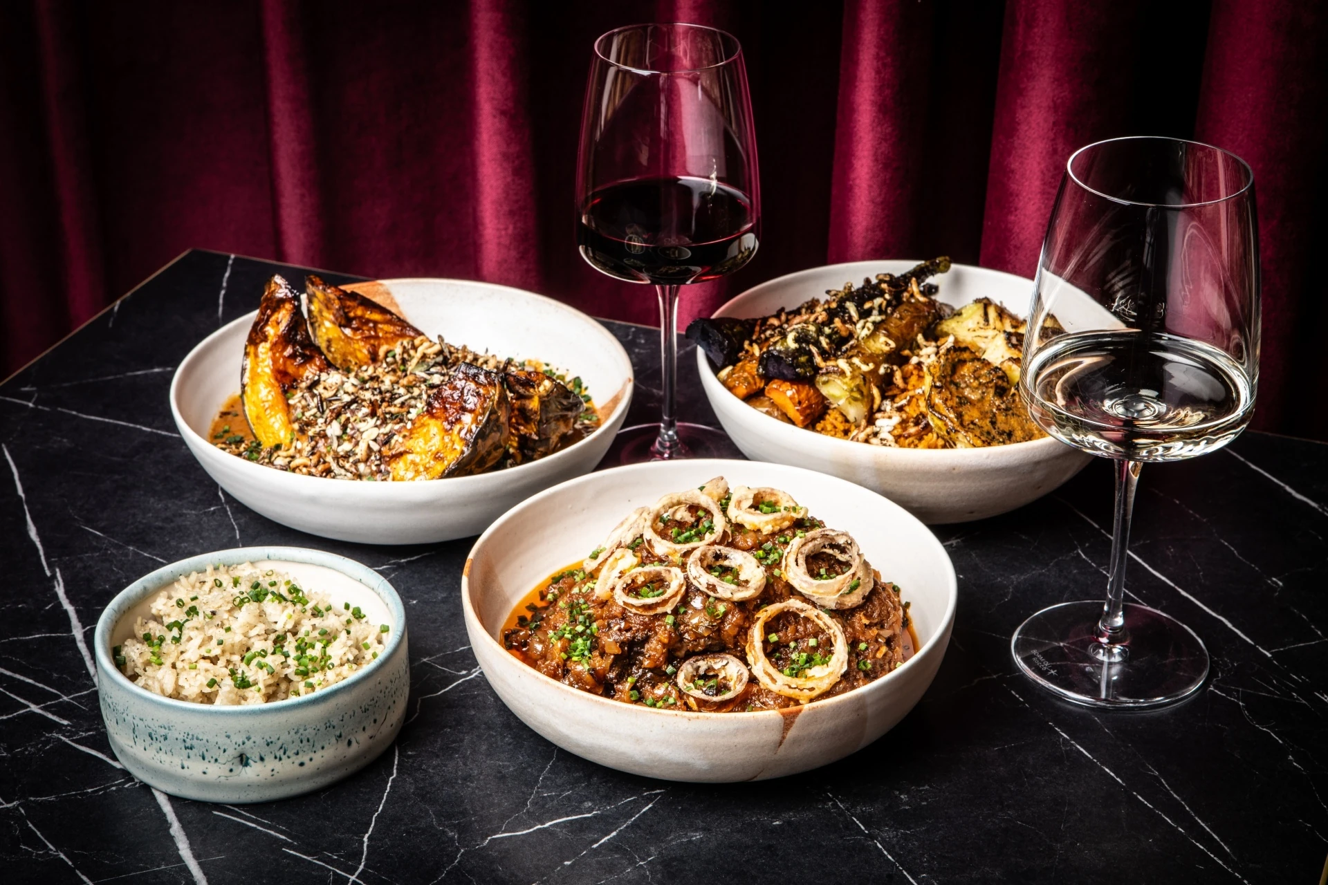 Table of food at Shwen Shwen by Maria Bradford 