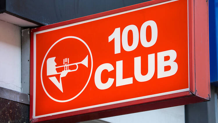 Red sign for 100 Club on Oxford Street Red sign for 100 Club on Oxford Street