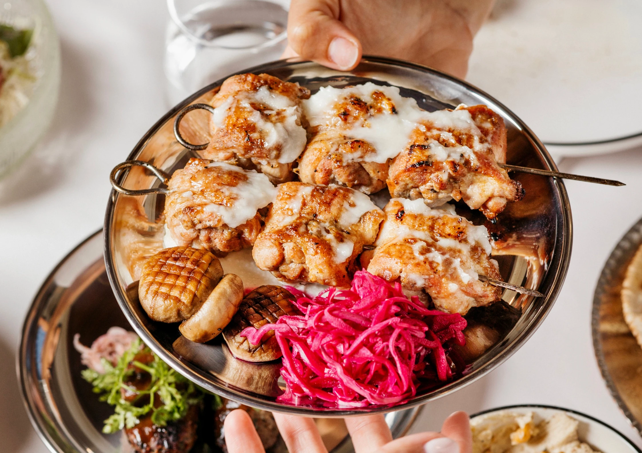 Chicken skewers.