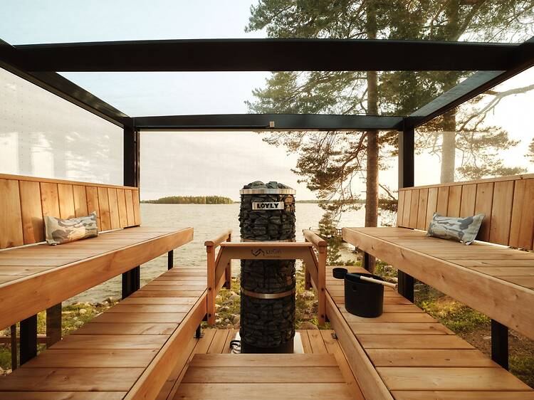 Early evening: unwinding in the glass sauna