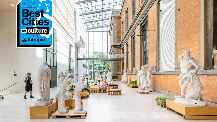 Interior of an art museum in Copenhagen overlaid with a Best Cities for Culture logo