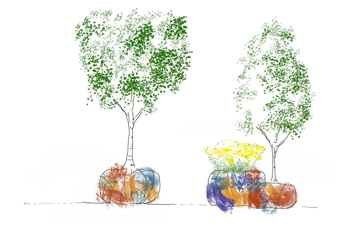 Illustration of Tapestry of Trees installation at British Museum 
