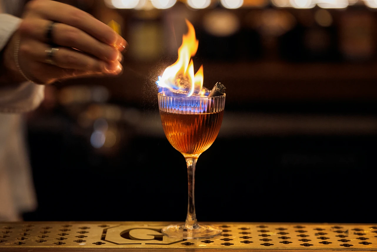 A cocktail on fire