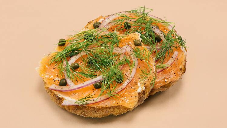 The smoked salmon with capers sandwich from Apollo Bagels