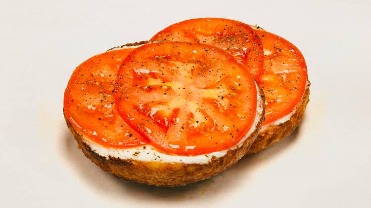 Tomato sandwich with cream cheese from Apollo Bagels