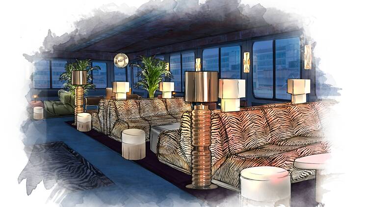 Sketch of tiger print sofas and lamps at new London Bridge bar Nancy's Sketch of tiger print sofas and lamps at new London Bridge bar Nancy's
